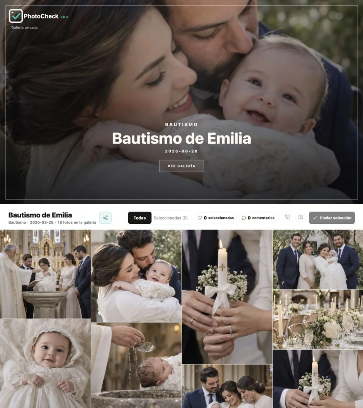 Portada y fotos de la galería Bautismo de Emilia en PhotoCheck Pro