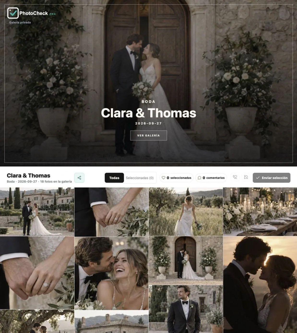 Portada y fotos de la galería Clara & Thomas en PhotoCheck Pro